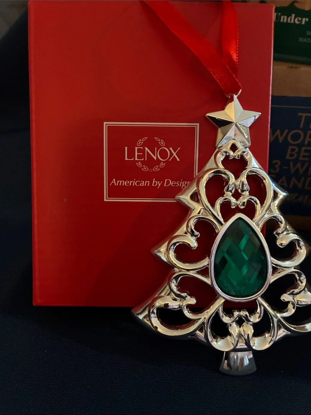 Gift Set - Lenox Green Tree Ornament, Holiday Candle, 4 Stoneware Coaster Set